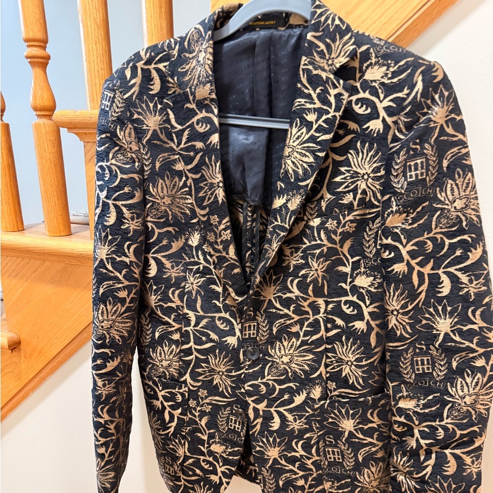 Scotch & Soda Black and Tan Floral Jacquard Blazer